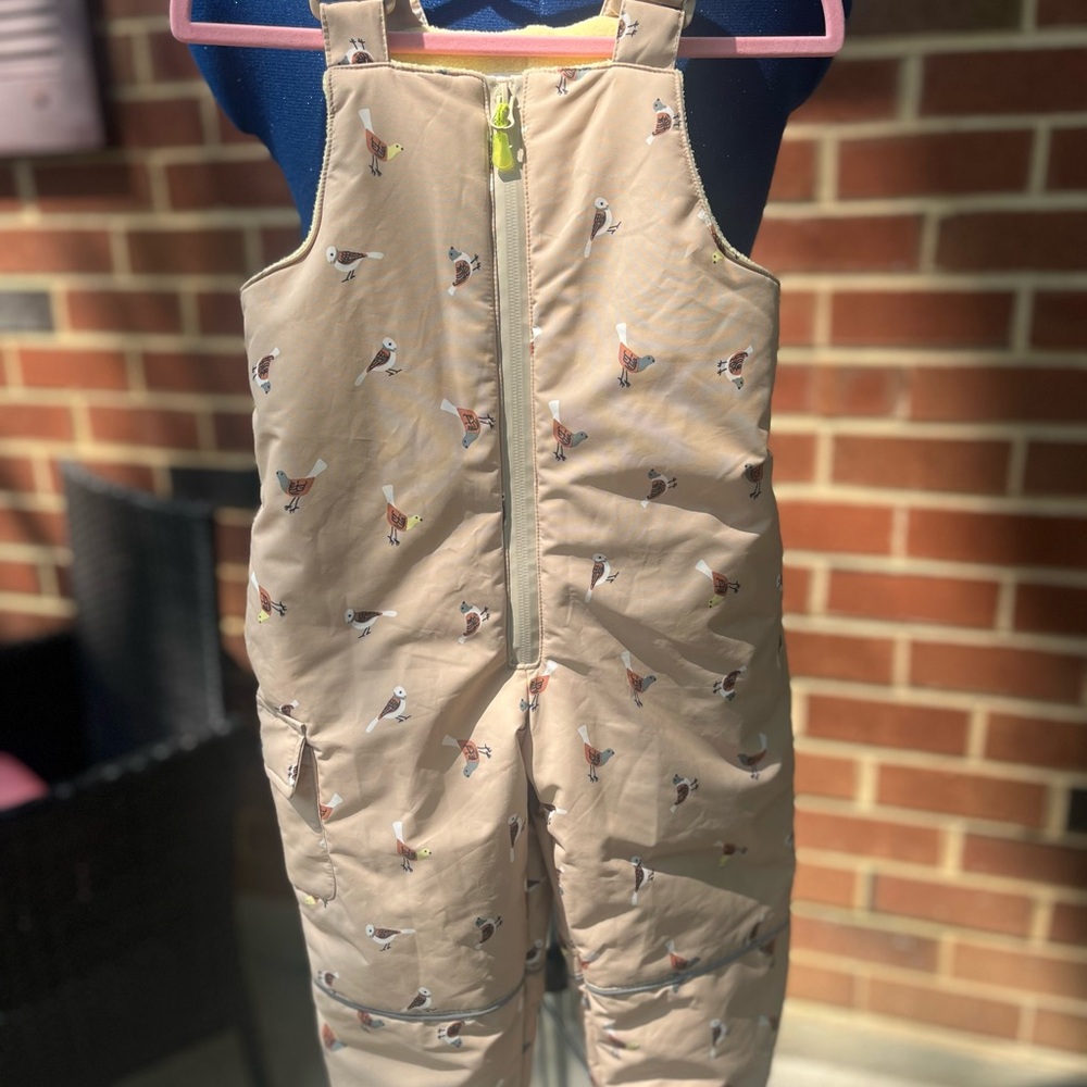 Zara Beige Bird-Print Snow Overalls